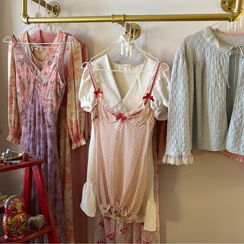 VINTAGE SHEER RED/CREAM POLKA DOT LINGERIE SLIP by L’Agent 💌